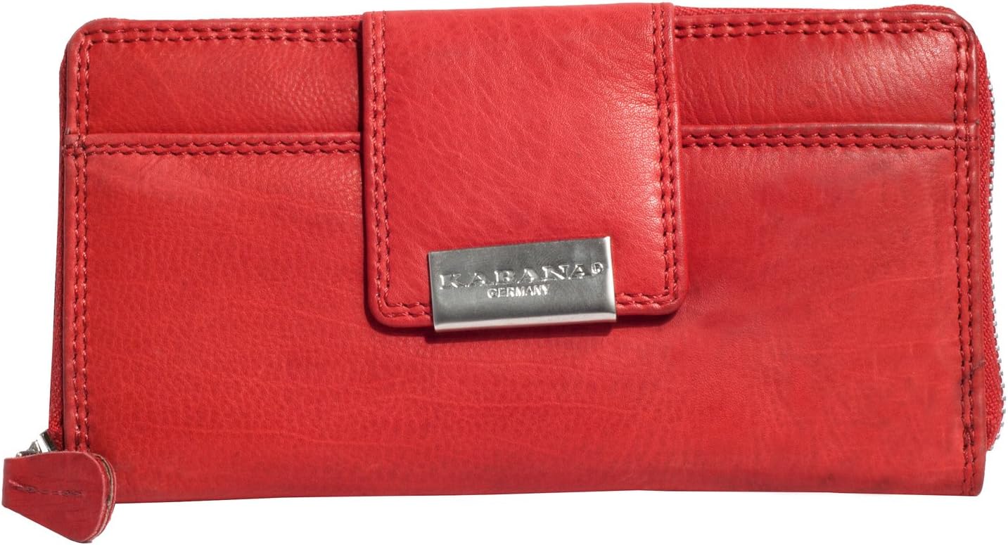 Women's red Metal Zip-Around Genuine Leather Wallet