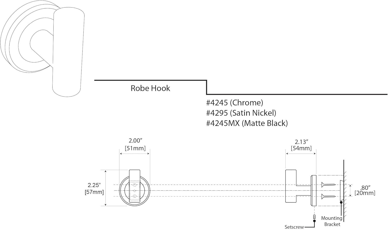 Gatco 4295 Latitude II Single Robe Hook, Satin Nickel - Bathroom Hook - 