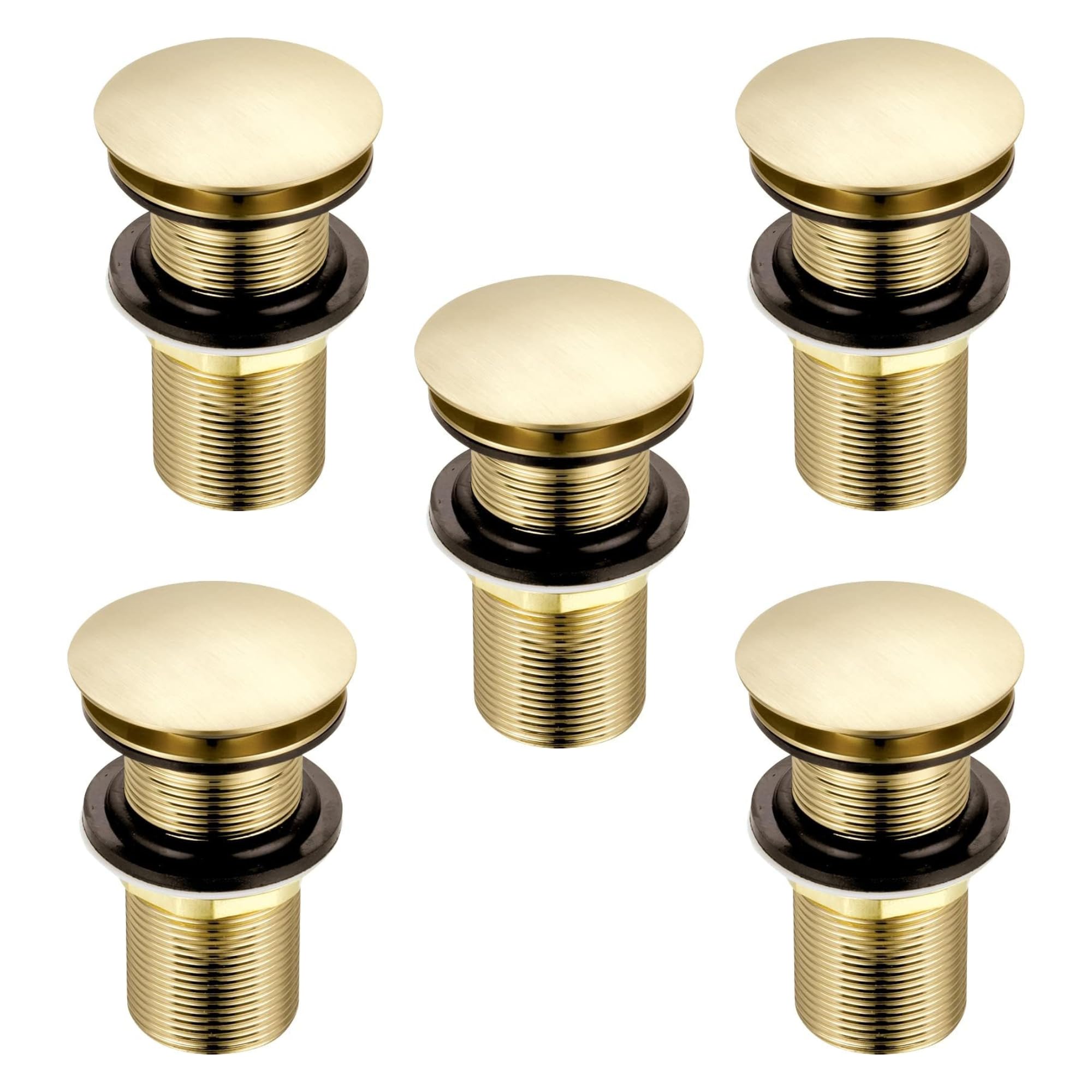 Xcel Home 5x Brushed Gold Unslotted Basin Waste | Dome Shaped Click Clack Replacement Pop Up Brass Polished Bathroom Sink Plug