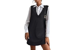 VETIOR Winter Thanksgiving Women's Sweater Vest Dresses Overall V Neck Sleeveless Cute Pinafore Dress with Pockets 2024