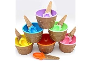YUMOMUY Ice Cream bowls and Spoons,Cartoon Candy Colorice cream bowls for kids set, Reusable Plastic ice cream cups,ice cream birthday party decorations（6）