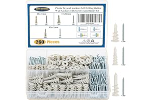 BUSY-CORNER 260 PCS Self Drilling Drywall Anchors, 3 Sizes Nylon Plastic Wall Anchors with Screws for Drywall, No Pre Drill Hole Preparation Required, 10x35mm, 13x42mm, 15x32mm