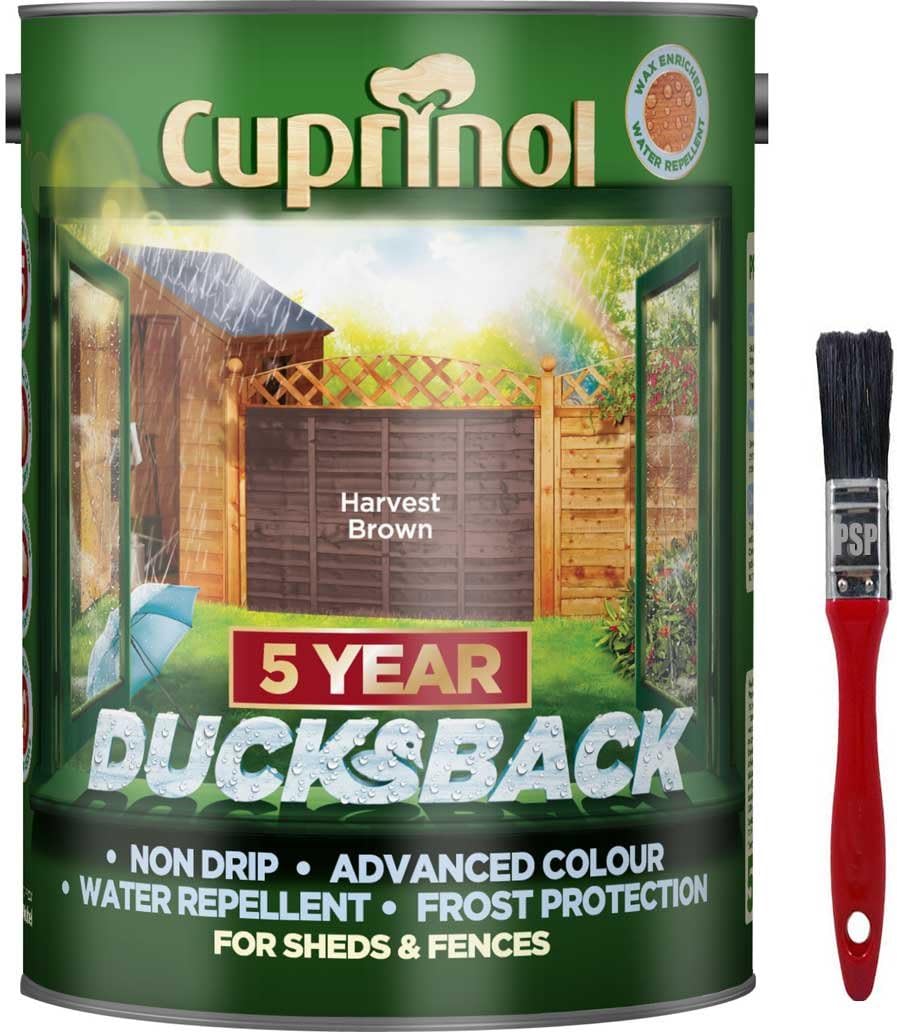 New 2020 Cuprinol Ducksback Shed & Fence Paint 5 Litre Harvest Brown