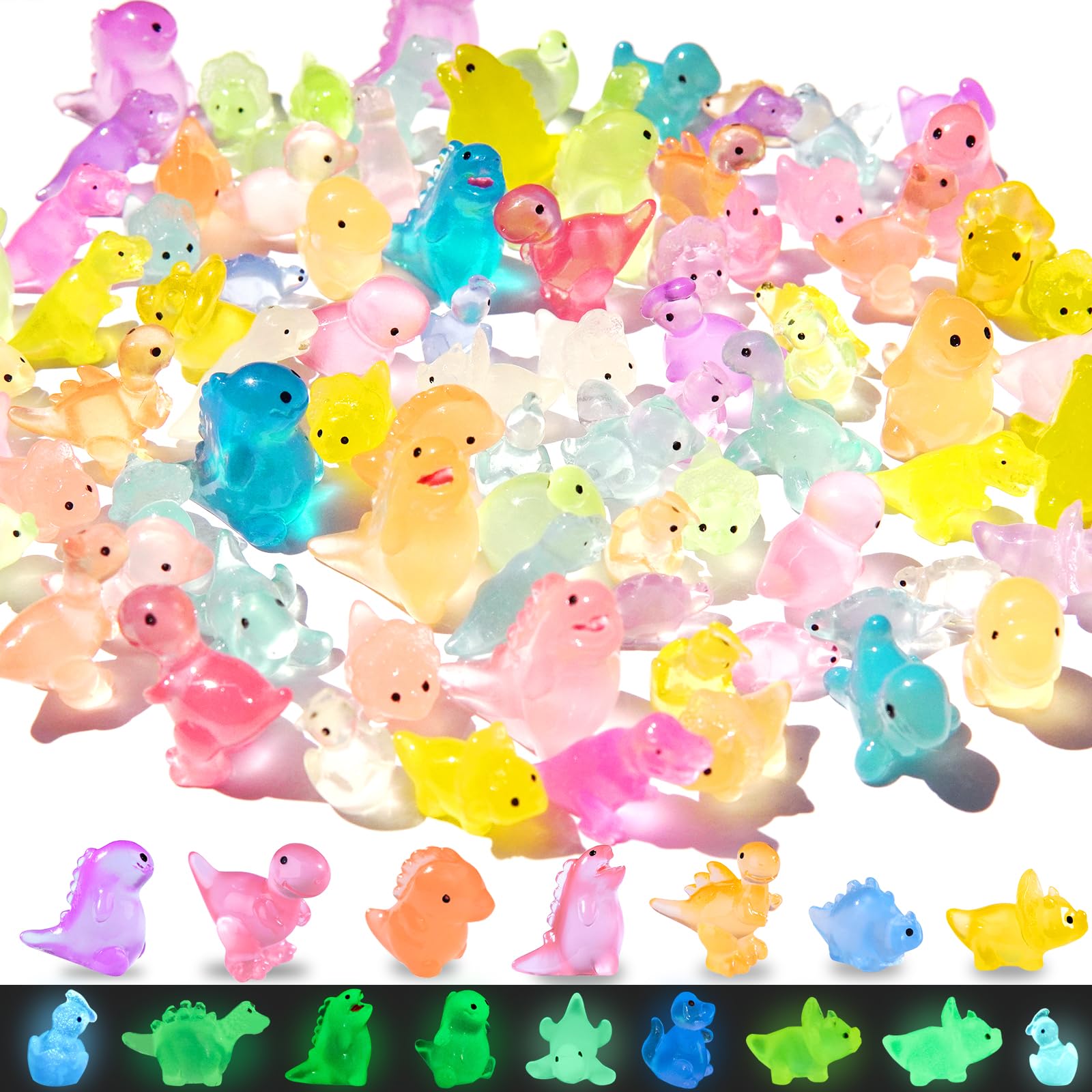 Photo 1 of 100PCS Luminous Mini Resin Dinosaur Glow in The Dark, 26 Styles Tiny Animals for Hide Garden Micro Landscape Dollhouse Decor Craft