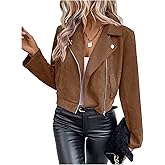 GORGLITTER Women's Faux Suede Crop Jackets Trendy Long Sleeve Lapel Collar Leather Zip Up Open Front Blazer Coat Outfits