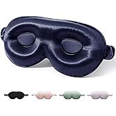 SGMSILK 100% Mulberry Silk Sleep Mask for Unisex, 22 Momme 3D Silk Contoured Eye Mask, Breathable Light Blocking Blindfold with Adjustable Strap, Blackout Eye Cover for Travel, Blue