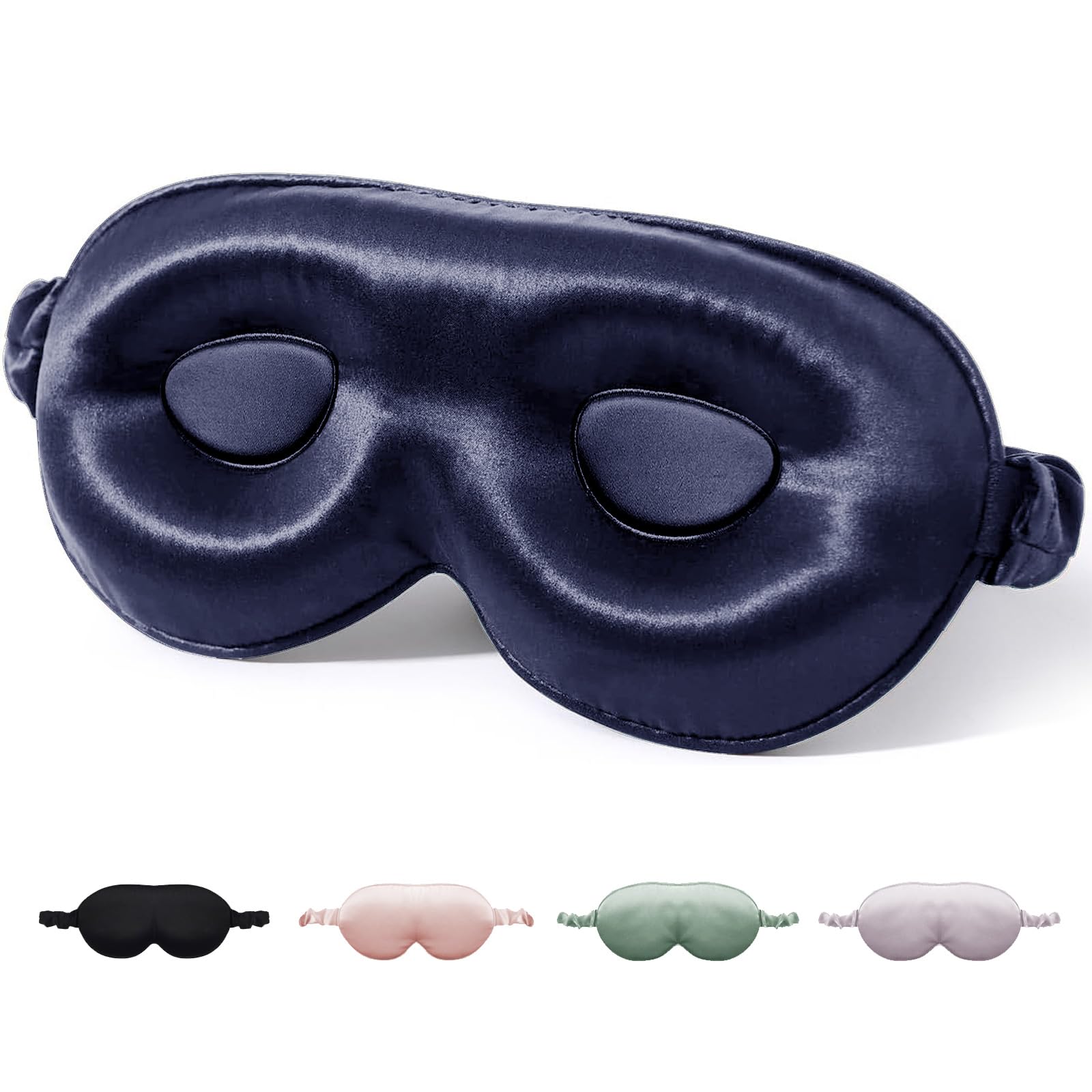 Photo 1 of SGMSILK 100% Pure Mulberry Silk Sleep Mask, 3D Contoured Cup Eye Mask for Sleeping, 22 Momme Super Soft Breathable Blindfold, Adjustable Blackout Travel Silk Eye Cover Blue