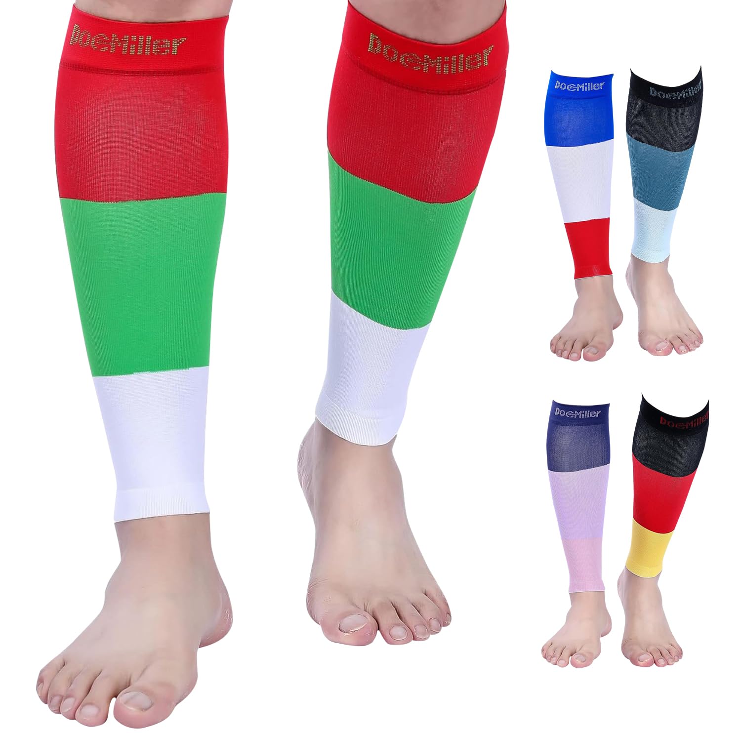 Doc Miller Calf Compression leg Sleeve For Men & Women | Best for Shin Splint Support and Running | 15-20mmHg (XX-Large,1 Pair, RedGreenWhite)