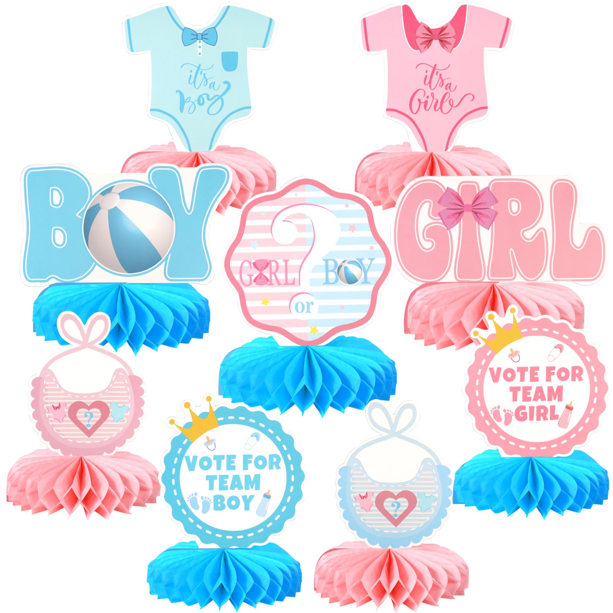 Xsstarmi Gender Reveal Honeycomb Centerpieces Decor Pink or Blue Boy or Girl Table Toppers Decoration for Baby Shower Kids Birthday Party DIY Decorations Supplies