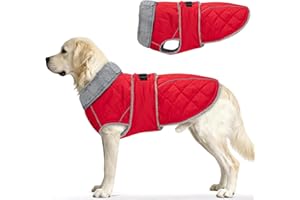 Yoochee Dog Coat, Warm Dog Winter Coat for Medium Dogs, Waterproof Jacket with Adjustable Buckle & Velcro, Reflective Turtleneck Cold Weather Coats, Pet Fleece Vest Snow Jacket (Red, XL)