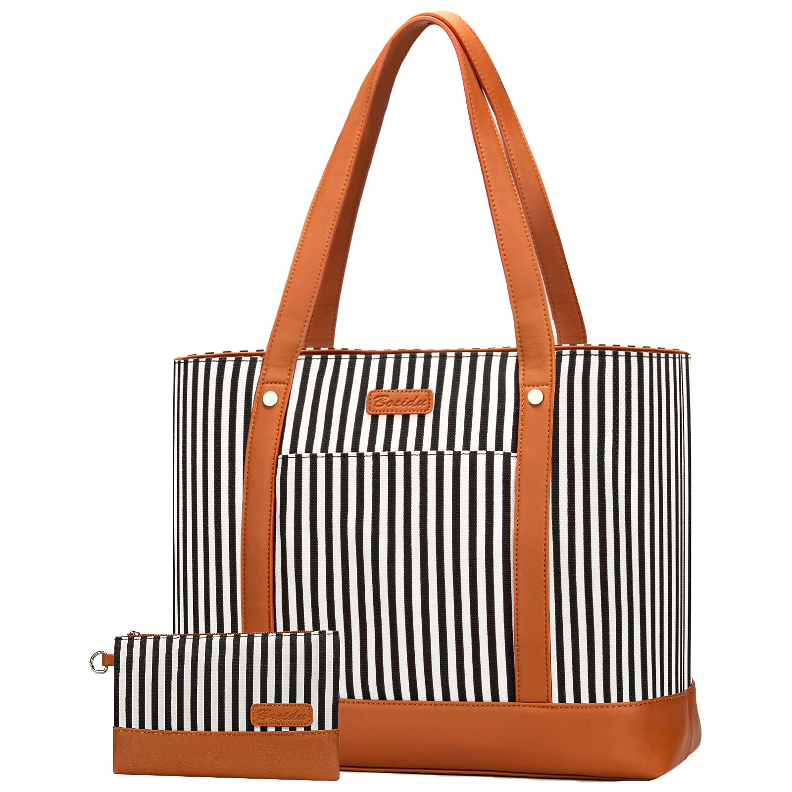 Bosidu Laptop Tote Bag for Women, Water Resistant Canvas Womens Work Tote Bag, Large Capacity Shoulder Bag Fits 15.6 inches Laptop