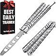 Butterfly Knife - Balisong Trainer - Silver Practice Butterfly Trainer with Sure Spring Latch - Balisong Knives NOT Real NOT Sharp Blade - Full Stainless Steel Fake Dull Trick CSGO Fidget Toy K16 S-N