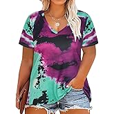 CARCOS Womens Plus Size Tops Short Sleeve Shirts V Neck Tunic Floral/Aniaml Blouses XL-5X