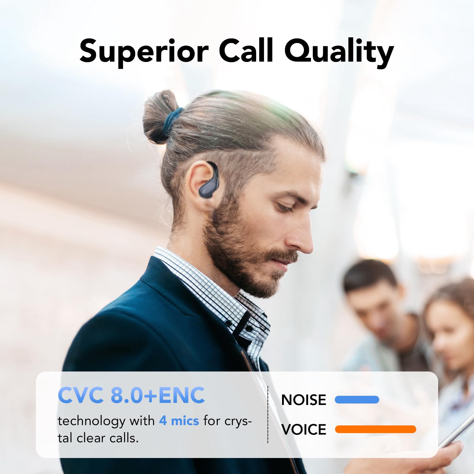 CASCHO Bluetooth Kopfhörer Sport, Kopfhörer Kabellos Bluetooth 5.3, 60 Std Kabellose Kopfhörer mit Tiefer Bass, In Ear Kopfhörer mit 4 ENC Klarer Mic, IPX7 wasserdichte Ohrhörer mit Ohrhaken Schwarz 5