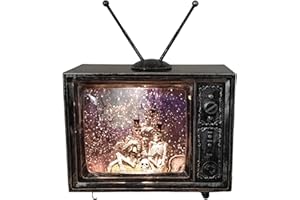 GERSON INTERNATIONAL Lighted Halloween Skeleton Water Lantern Snow Globe TV with Continuous Swirling Glitter and Sound