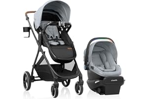 Evenflo Shyft Intuiti+ Travel System featuring Revolve180 LiteMax NXT Rotating Infant Car Seat with SensorySoothe & SensorSaf