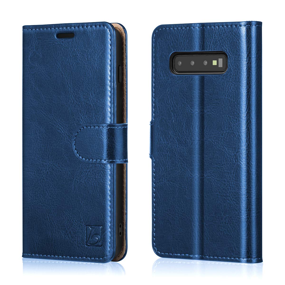 for Samsung Galaxy S10 6.1 Inch Book Wallet Case Genuine Leather Flip Folio Blue eBay
