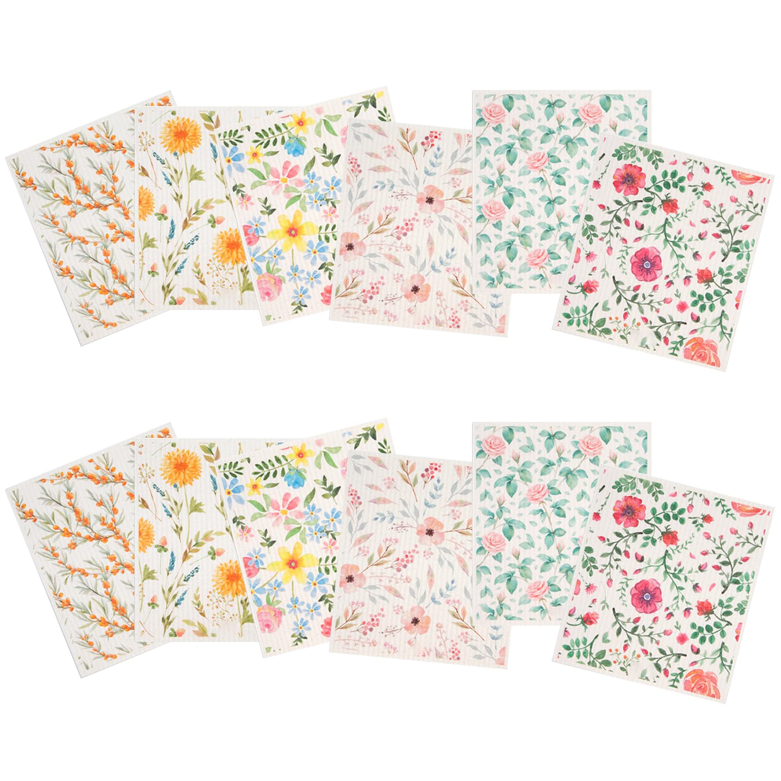 BigKing Dishcloths, 12pcs Brightly Colored Floral Pattern, Washable Reusable Highly Absorbent Quick-Drying, Cleaning Kitchen Towels