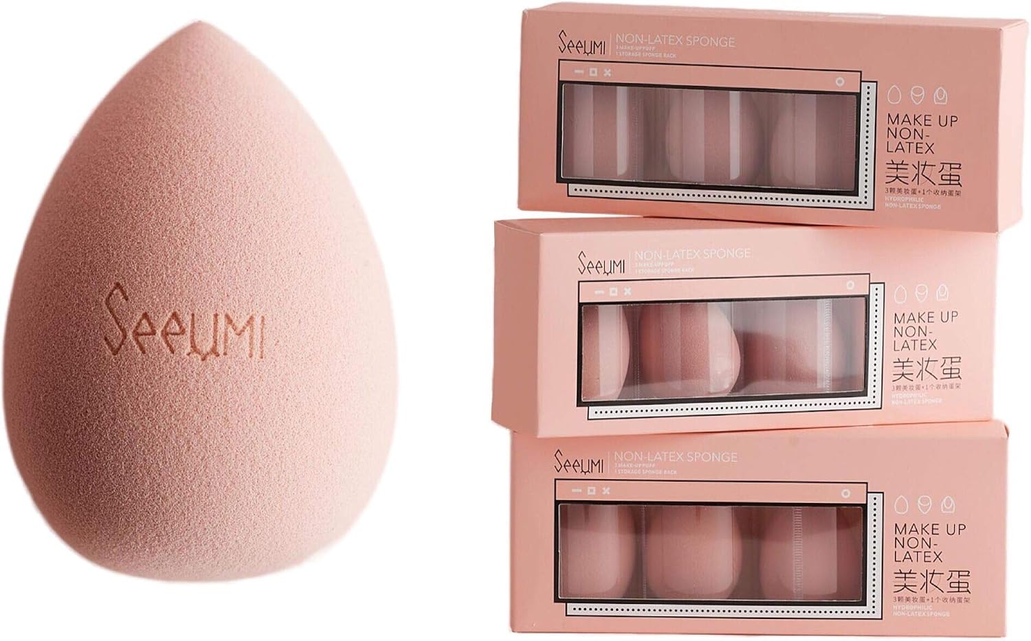 Ruihua 3Pcs Make-up Sponge Set Original Soft Latex Free Vegan Beauty Sponges-Do Not Eat Powder Sponge Makeup Egg Storage Rack Set