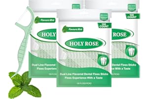 Holy Rose Mint Twin Line Dental Floss Picks - 300 Count Pack, Dual-Action Cleaning Teeth Tool Kit,for Adults Flosser Sticks, for Oral Removal Care Comfort Dental Floss Toothpick.