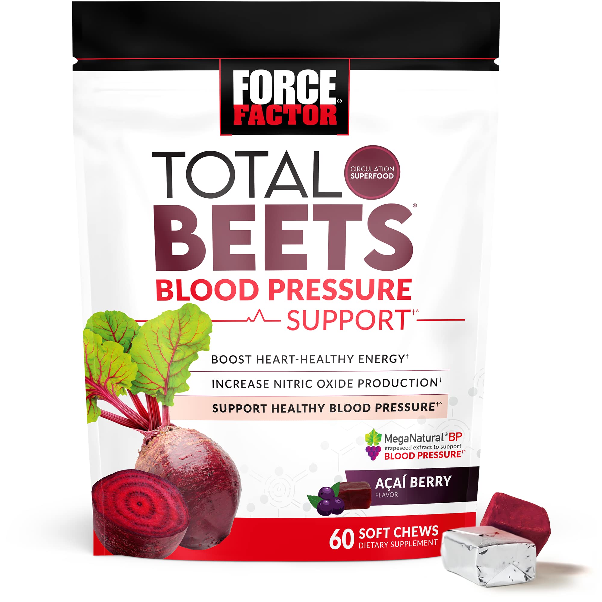 Force Factor Total Beets Blood Pressure Support 60 Chews + Test X180 Gummies Testosterone Booster for Men 60 Gummies