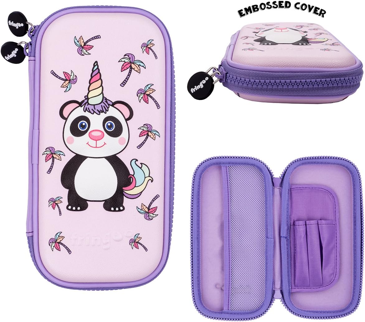 Fringoo® Kids Pencil Case Hardtop Embossed Cover Double Zipper Pencil Holder Stationery Organiser Funny Novelty Unique Unicorn Design (Pandacorn) - Image 4