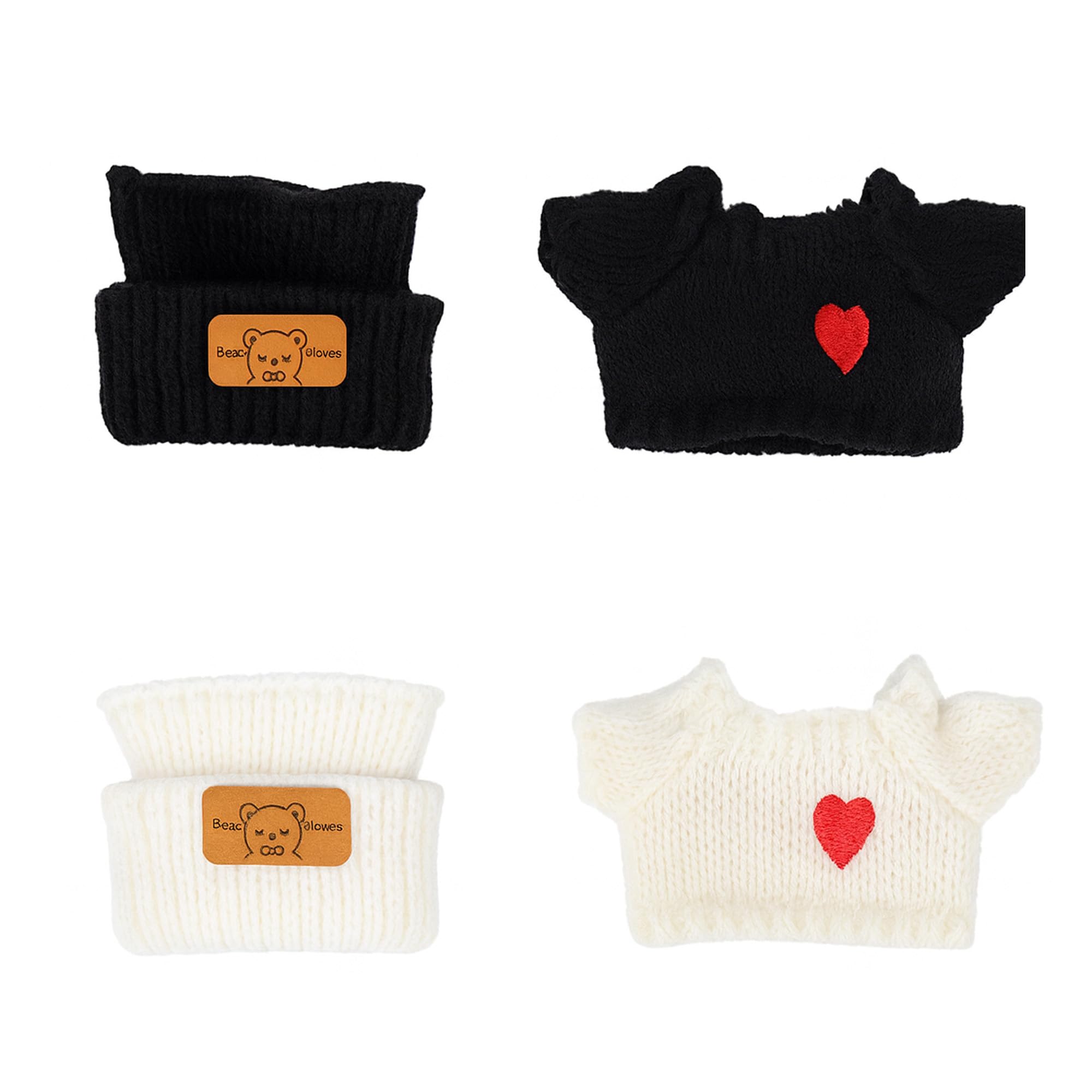 2 Sets of White and Black Clothes for Plush Dolls, Including a White Hat, a Black Hat and Corresponding Sweaters, Cute and Practical, Suitable for 6.7-inch Dolls, Doll Not Included