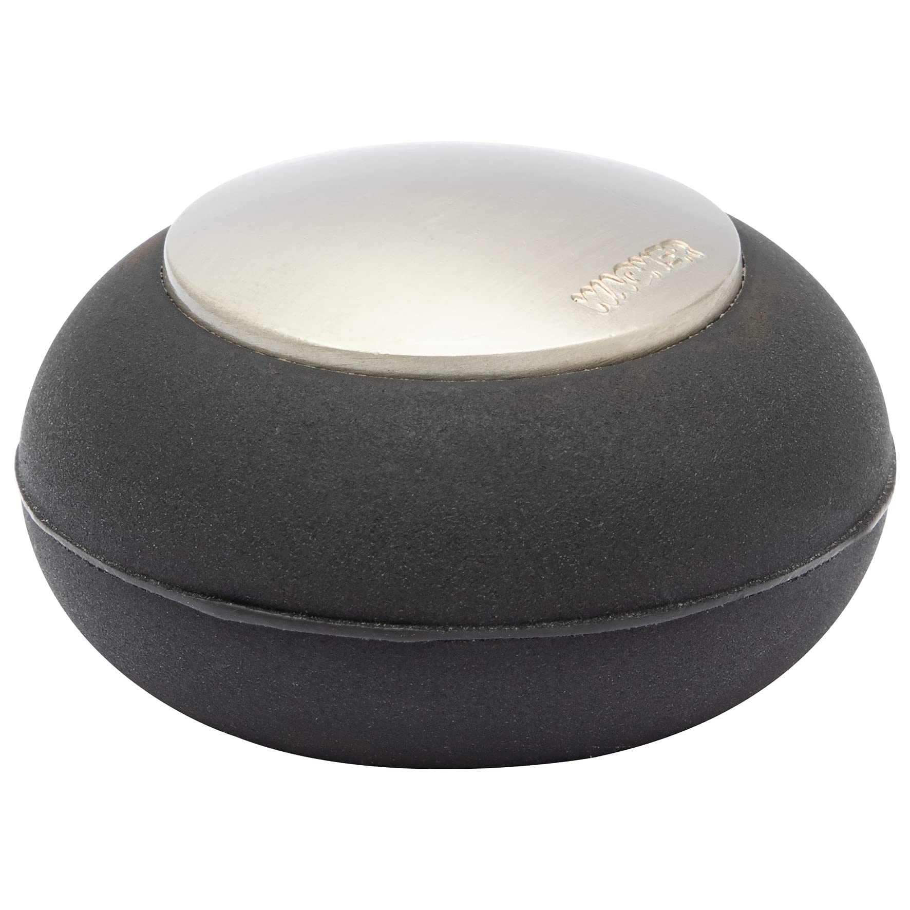 WAGNER Doorstop ROUND - Ø 30 x 17 mm, design buffer made of satinised die-cast zinc with stainless steel look + soft thermostatic rubber, to be screwed on floors, mounting material included - 15517701