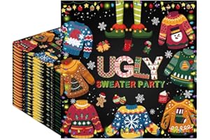 Fitumiw 80Pcs Christmas Ugly Sweater Party Paper Napkins Merry Christmas Ugly Sweater Disposable Napkins Elfed Up Winter Xmas Decorative Napkins for Baby Shower Party Supplies Table Decor