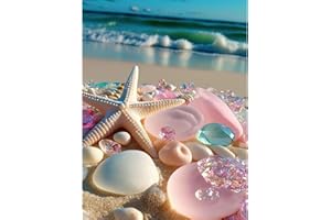 Beach Diamond Painting Kits for Adults, Sea Stone Diamond Art Kits for Adults Beginners, DIY 5D Beach Landscape with Round Ge
