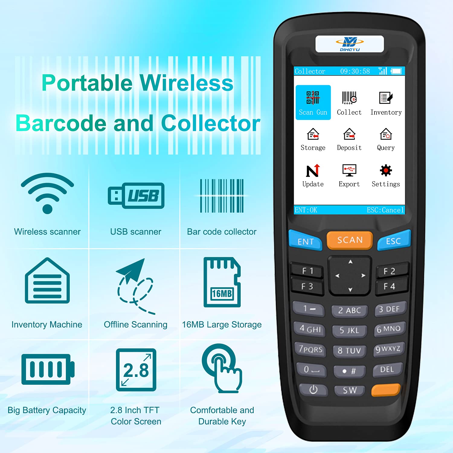 Mua DINGYU Barcode Scanner Wireless 1D Data Collector Portable ...