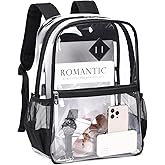 MUSEVOS Clear Backpack Stadium Approved, Heavy Duty See Through Book Bag, Black Transparent