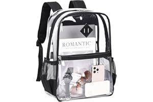 MUSEVOS Clear Backpack Stadium Approved, Heavy Duty See Through Book Bag, Black Transparent