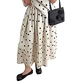 Sujama Linen Polka Dots Skirt Women Casual A-Line Midi Skirts 2025 Comfy Flowy Swing Long Skirts with Pockets