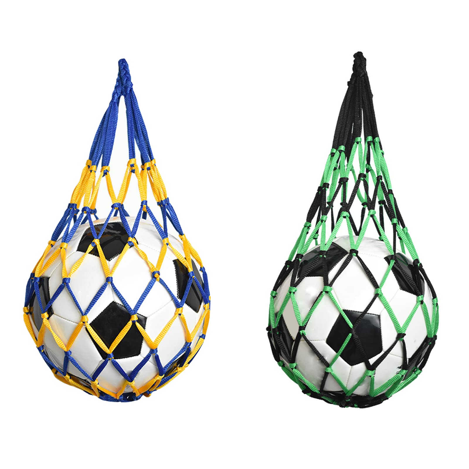 YUTOU Sports Ball Net Basketball Net Bag Volleyball Net Bag Football Net Bag Rugby Ball Bag Tennis Bags Handwoven Nylon Net (Yellow-Blue, Black-Green) Pack of 2