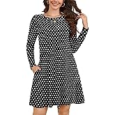 KORSIS Women Long Sleeve Tops T-Shirt Dresses Round Neck Casual A-Line Loose Swing Vocation Fall Winter Dress with Pockets