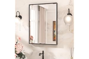 TETOTE Black Vanity Bathroom Mirror 22 x 30 Inch Beveled Frame, Shatterproof Tempered Glass for Modern Bedroom, Entryway, Liv