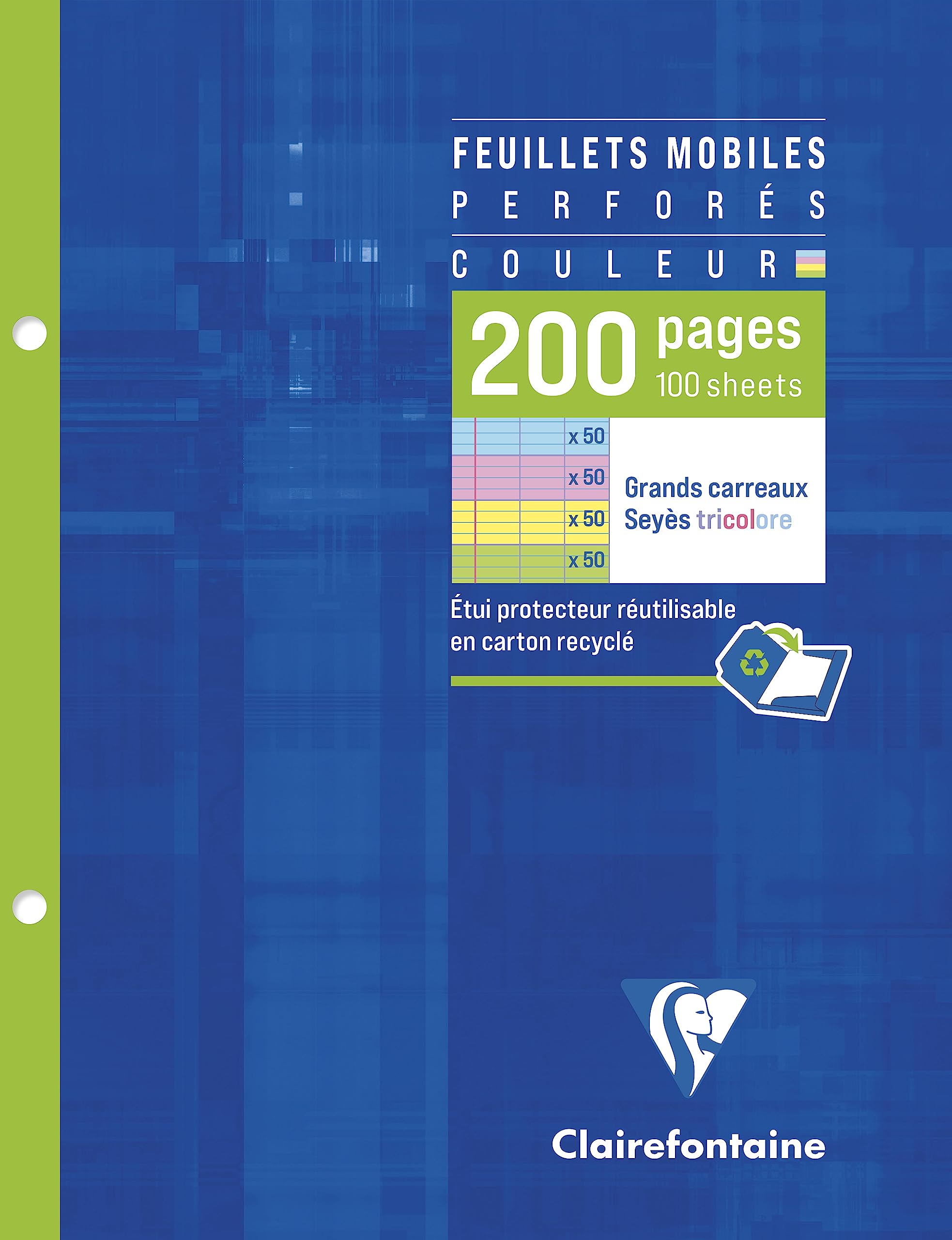 Clairefontaine 13511C 4-Colour Perforated Single Sheets - 17x22cm - 200 Seyes Ruled Pages - 90g White Paper - Ast Colours (50 Yellow, Blue, Pink + Green Pages)