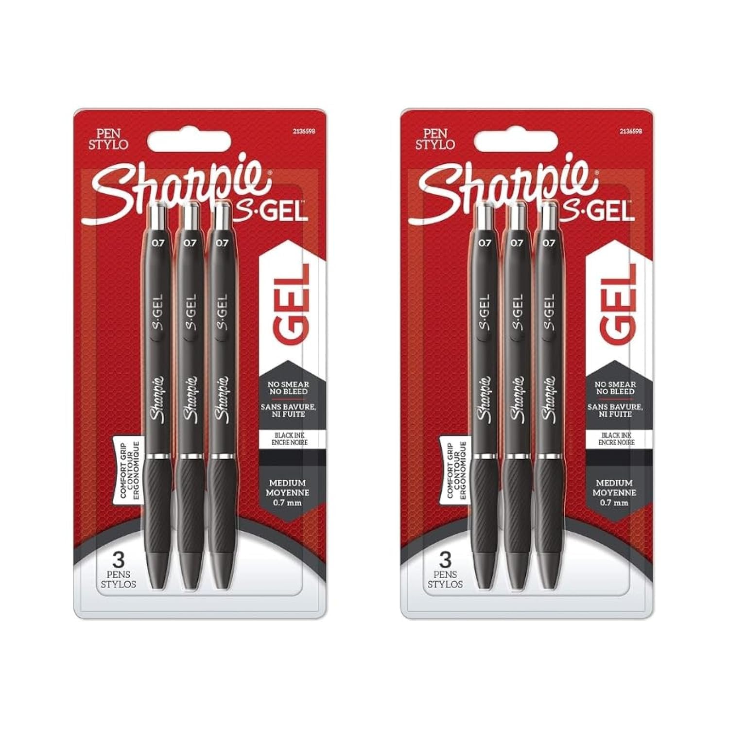 Sharpie Retractable S-Gel | Gel Pens | Medium Point (0.7mm) | Black Ink, No Smear | 3 Count x 2