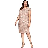 Alex Evenings Womens Plus-Size Midi Cap Sleeve Dress with Sequin