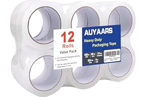 AUYAARS Clear Packing Tape, 12 Rolls Shipping Tape, 2.7mil Packaging Tape, 1.88" X 60 yd, 3" Core, 720 yds, Heavy Duty Packing Tape Refills for Moving Boxes
