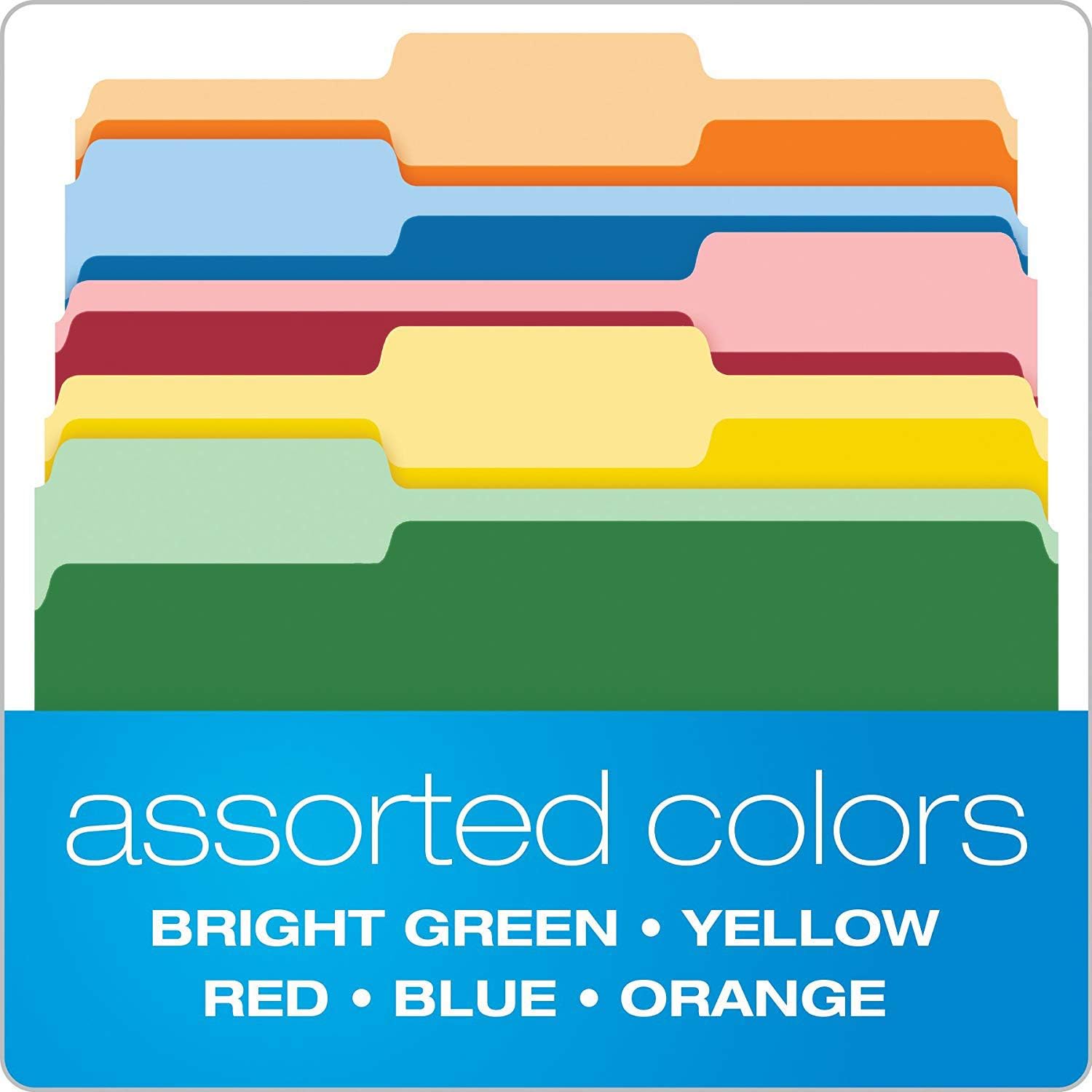 Two-Tone Color File Folders, Letter Size, Assorted Colors, 1/3 Cut, 200 per Box : Office Products