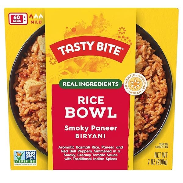 TASTY BITE SMOKY PANEER BIRYANI RICE BOWL, READY TO EAT, MICROWAVEABLE, GLUTEN FREE, 7 OUNCE (PACK OF 6)