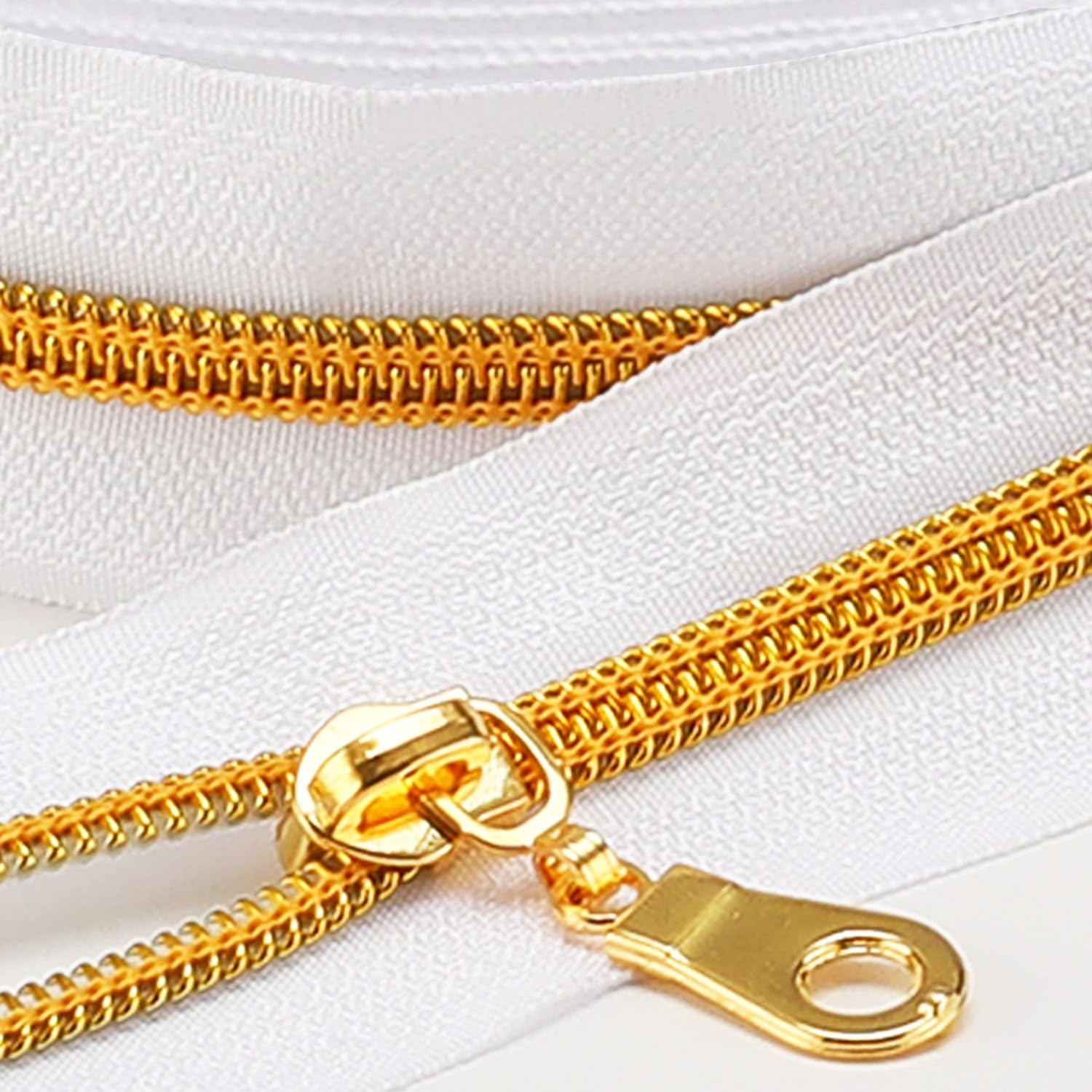 The Yards 10 Yards Bulk White Nylon Coil Zipper with Gold Teeth - Replacement Sewing Zipper with 10PCS Sliders for DIY Craft Bags