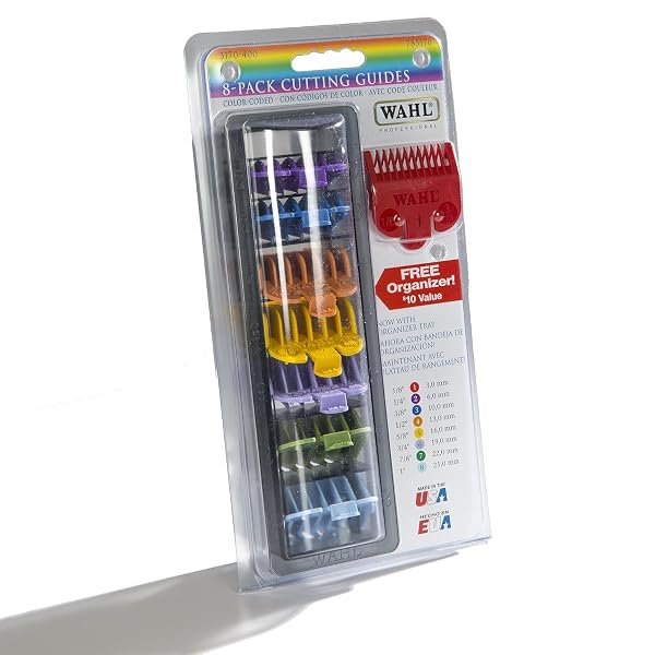 WAHL PROFESSIONAL BLISTERED 1-8 CUTTING GUIDES, COLOR-CODED CLIPPER GUARD ATTACHMENTS, DURABLE AND EASY TO USE