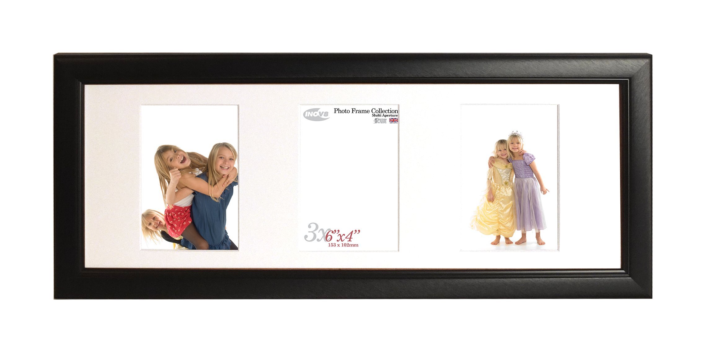 Inov8 British Made Picture/Photo Frame, Brushed Small Black Triple App 6x4 x 3P Inch, Pack of 2