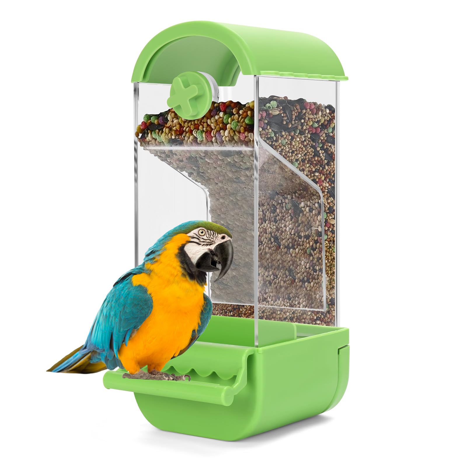 Photo 1 of **PARTIAL SET/MISSING ASSEMBLY HARDWARE** Yummy Sam No Mess Automatic Bird Feeder with Perch for Cage, Acrylic Transparent Bird Cage Feeder Parrot Seed Feeders Food Container Cage Accessories for Small Medium Birds Parrot Cockatoo Canary