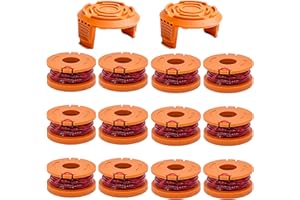 KAKO Wa0004 Spool for Worx Wa0004 Replacement Spools, 10ft 0.065" Line Spool for Worx Weed Eater String, Replacement Line Spool for Worx Wa0004 Wa0010 WG151 WG163 WG170 String Trimmers(12 Spools+2Caps)