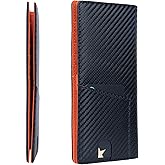 Alldaily Bifold Slim Long Wallet for Men RFID-Blocking Thin Card Holder with ID Window, Faux Leather (Black&Orange)