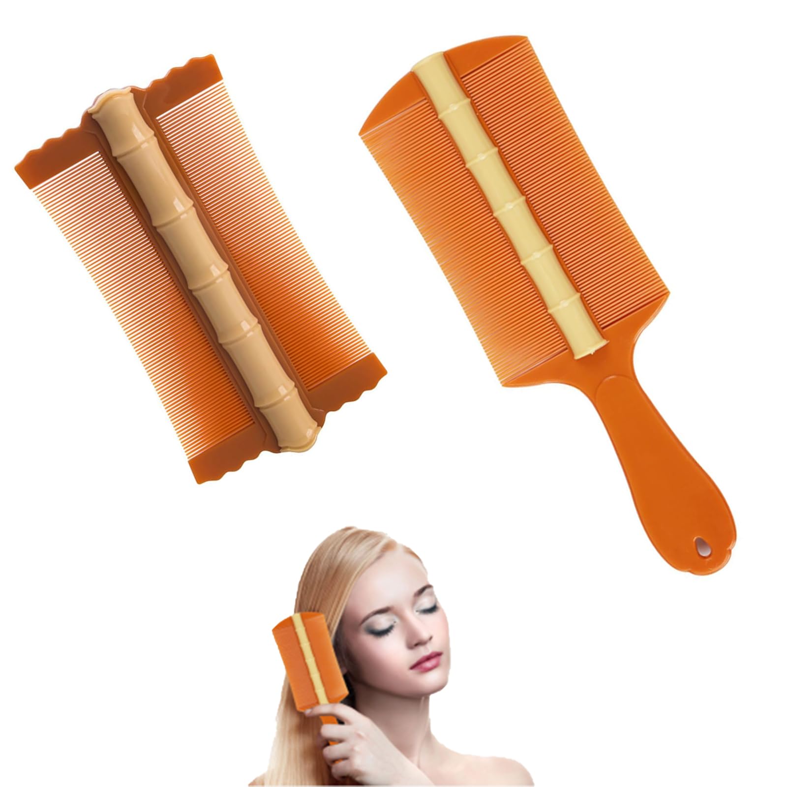 Wbgraceful 2pcs Dandruff Combs, Flea & Lice Comb for Thick Hair, Psoriasis & Tangled Hair Removal (Orange)